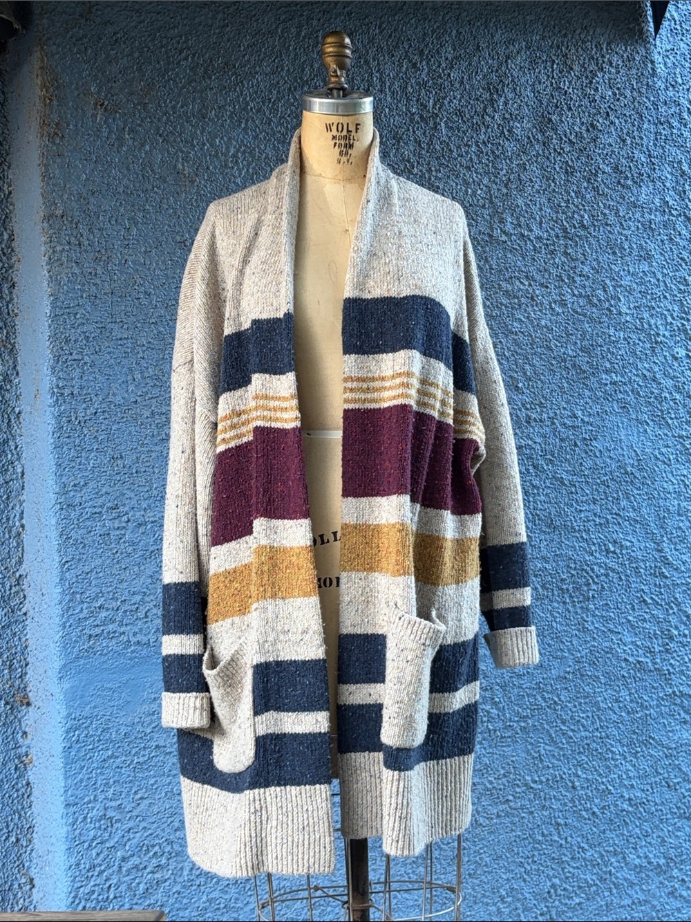 Orvis Cozy Striped Open-Front Cardigan Sweater - Cream, Navy, Mustard, Plum